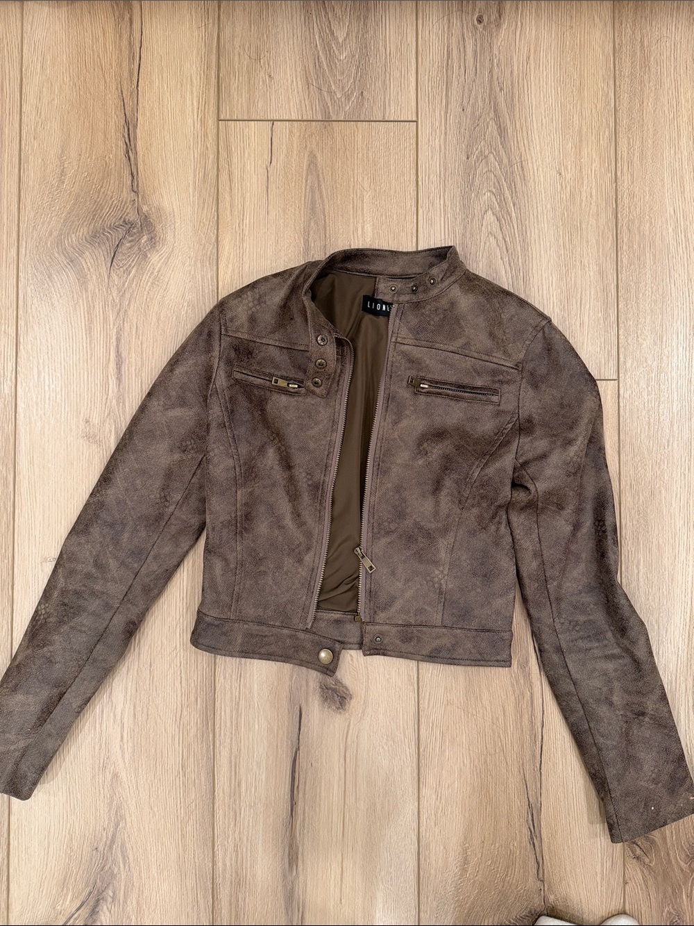 Lioness Brown Faux Suede Moto Jacket